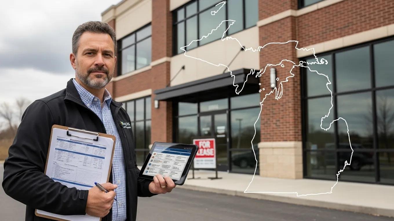 Inspector reviewing Michigan property inspection compliance documents