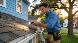 Home inspector examining a house in Michigan, highlighting the assessment process and property evaluation