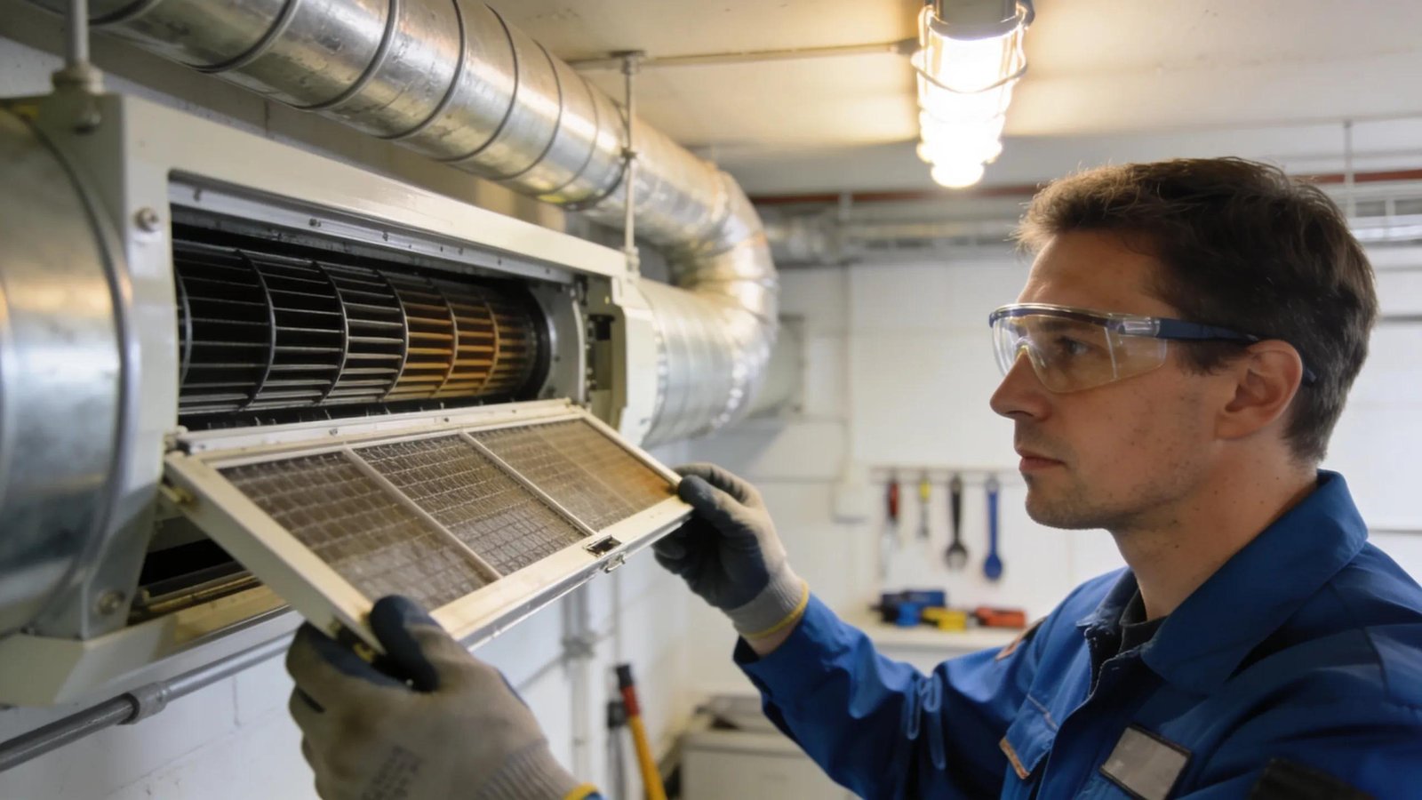 Inspector checking HVAC components during a home inspection